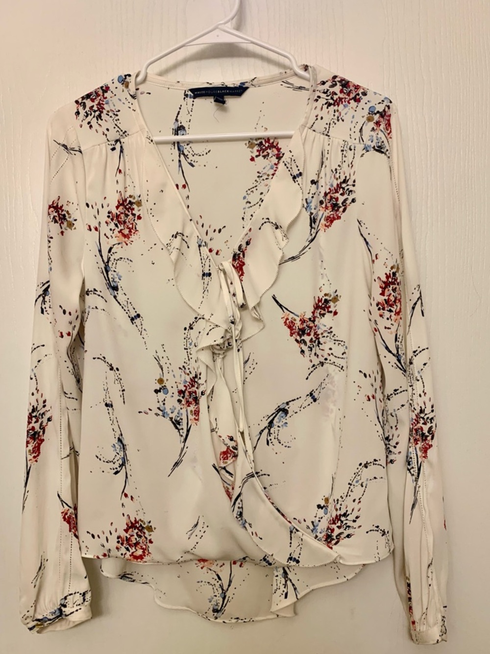 White House Black Market Floral Ruffle-Front Blouse